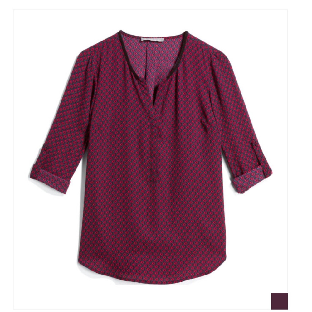 Daniel Rainn Blouse , Red & Navy Abstract print
